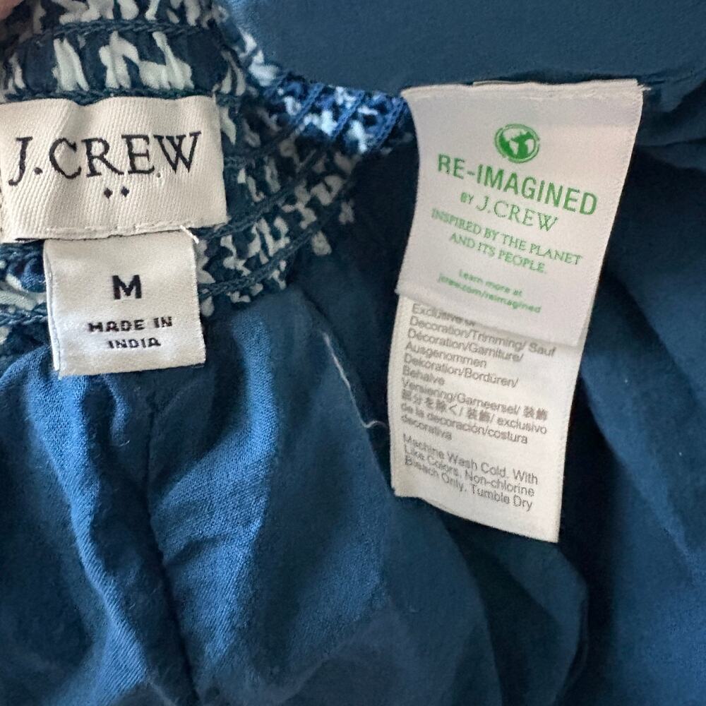 J.Crew Factory ruffled smocked-waist skirt  a blue white floral leaf  M - Picture 6 of 8